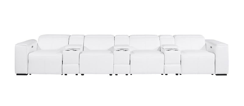 Top Grain Leather Reclining Metal USB Sofa (720425) - White