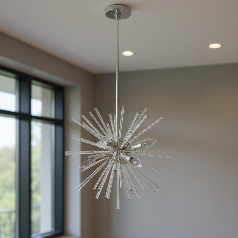 25" Six Light Dimmable Chandelier With Shades - Silver