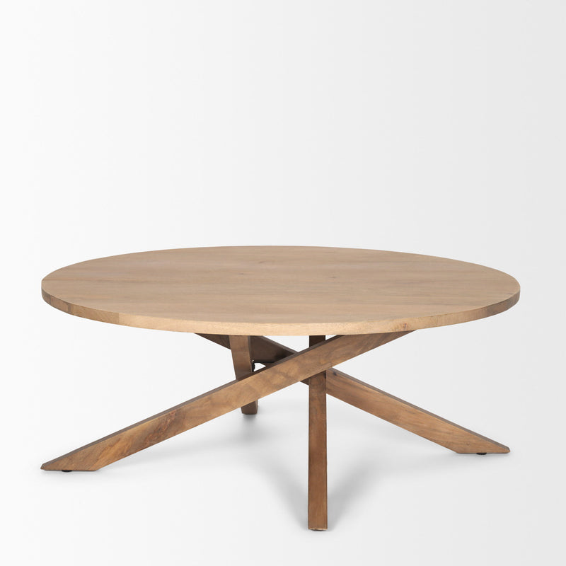42" Solid Wood Round Cross Legs Coffee Table - Natural