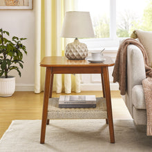 Load image into Gallery viewer, Mid - Century Square Side Table With Woven Shelf - Walnut
