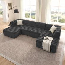 Load image into Gallery viewer, U-Shaped Modular Sectional Sofa With Chaise And Movable Ottoman With Wave-Shaped Armrest
