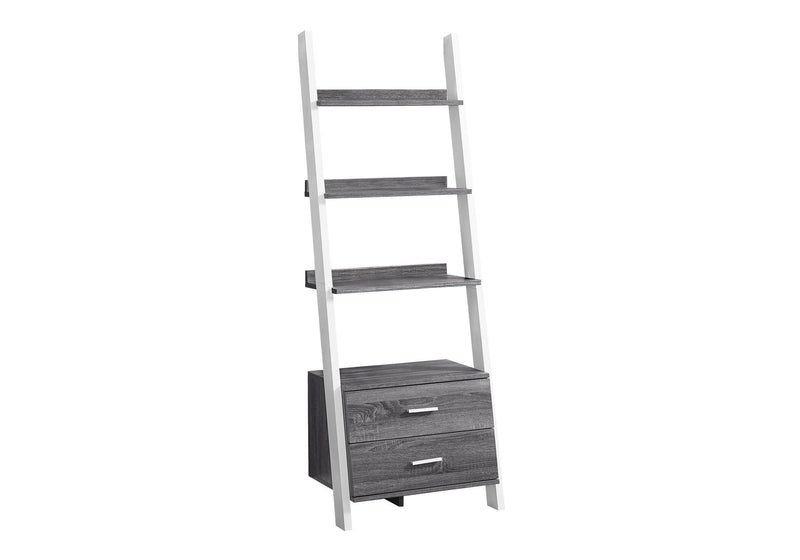 Ladder Bookcase With Two drawers - Gray / White