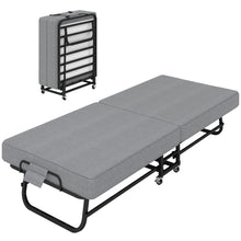 Load image into Gallery viewer, Twin Folding Bed With Memory Foam Mattress, 4 Lockable Wheels - Gray
