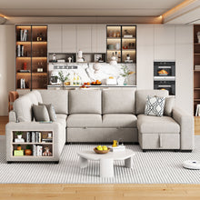 Load image into Gallery viewer, U-Shaped Sectional Sofa Pull-Out Sofa Bed With Two USB Ports, A Storage Chaise Lounge And Four Back Pillows For Living Room
