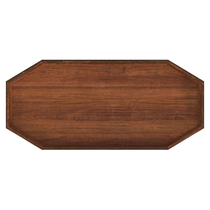 Manufactured Wood Octagon End Table With Two Shelves - Medium Brown