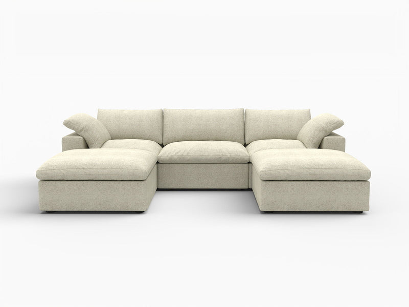 2 Piece Living Room Set Blend Modular Sofa & Ottoman Storage - Khaki