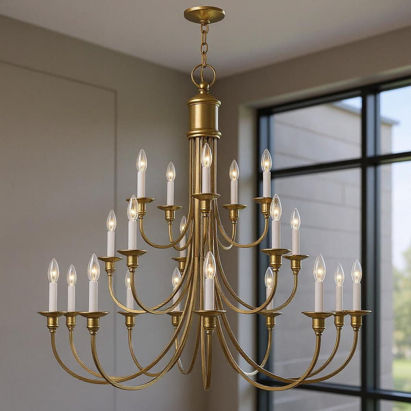 40" Multi Light Dimmable Chandelier With Shades - Antiqued Brass