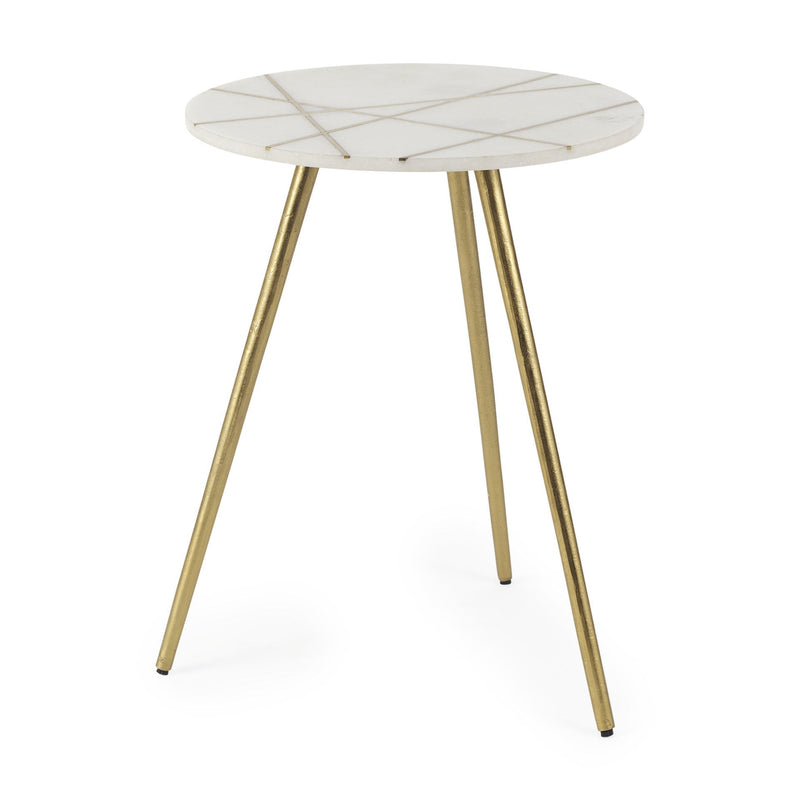 Stone And Metal Tray Table (605373) - White / Gold