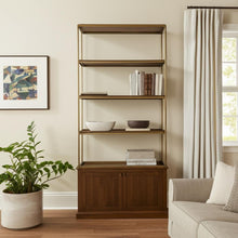 Load image into Gallery viewer, Four Tier Bookcase With Two Doors - Antiqued Brass / Brown

