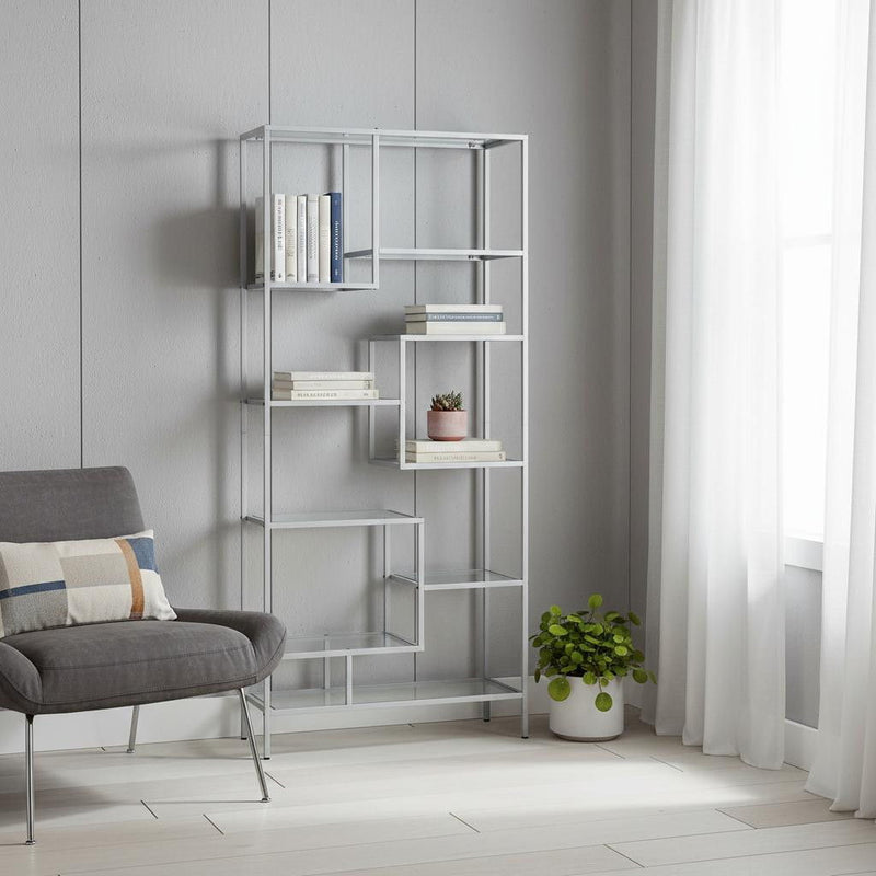 Nine Tier Etagere Bookcase - Silver / Clear