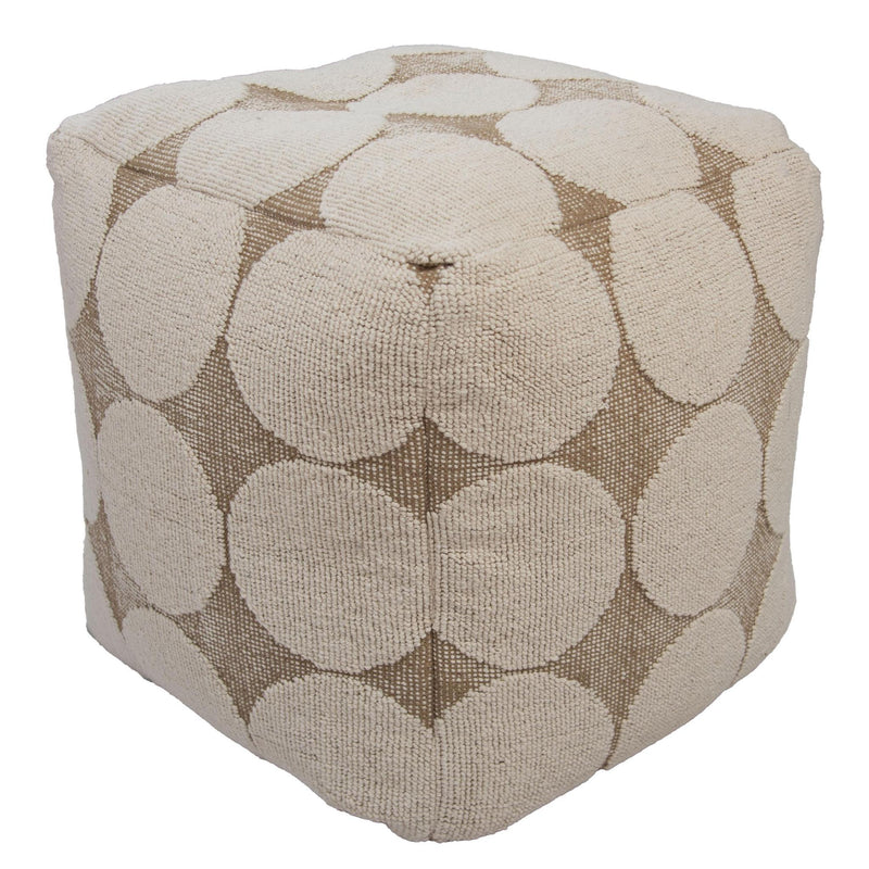 Cotton Blend Geometric Cube Pouf Ottoman - Beige Khaki And Natural