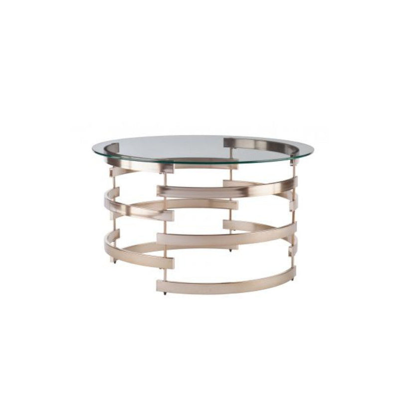 Glass And Metal With Iron Round Coffee Table - Clear / Champagne