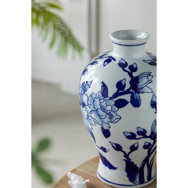 Floral Round Porcelain Table Vase - Blue / White