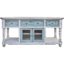 Load image into Gallery viewer, Open Shelving Distressed TV Stand - Blue / White
