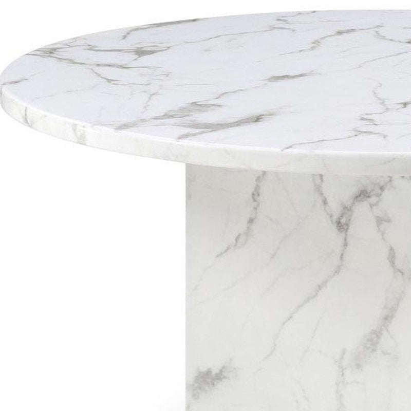 60" Marble Pedestal Base Round Top Dining Room Table - Gray / White
