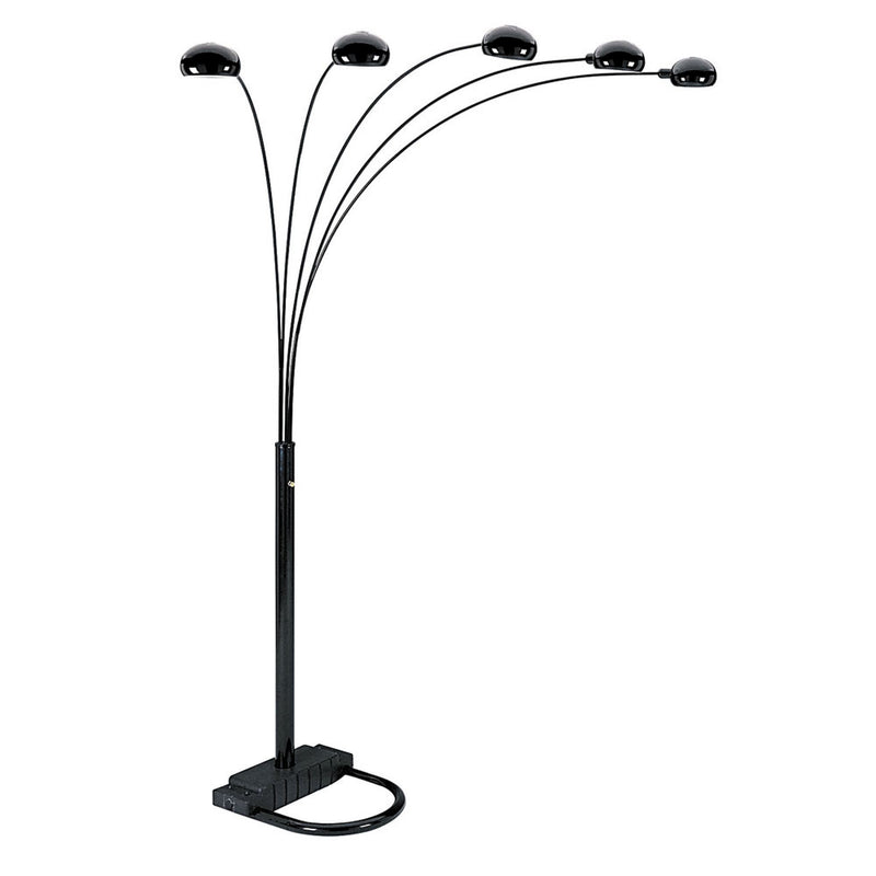 Five Light Arc Floor Lamp With Black Dome Shade - Black