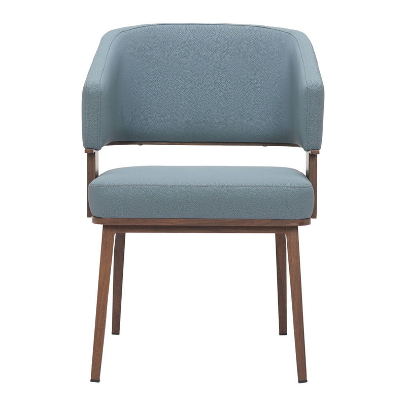 Upholstered Faux Leather Open Back Dining Arm Chairs (Set of 2) - Brown / Gray