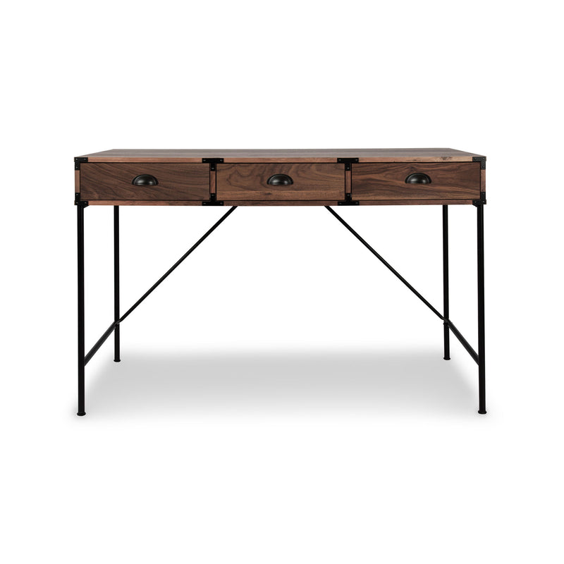Wall Mounted H-Shape Writing Desk With Three Drawers - Brown