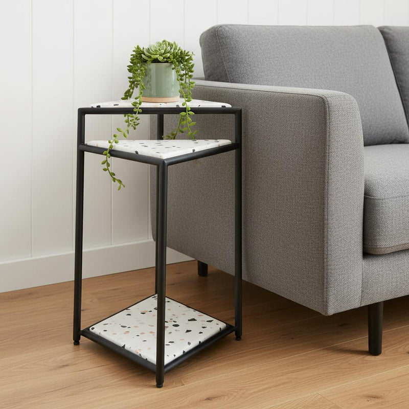 Pedestal End Table - Black / White
