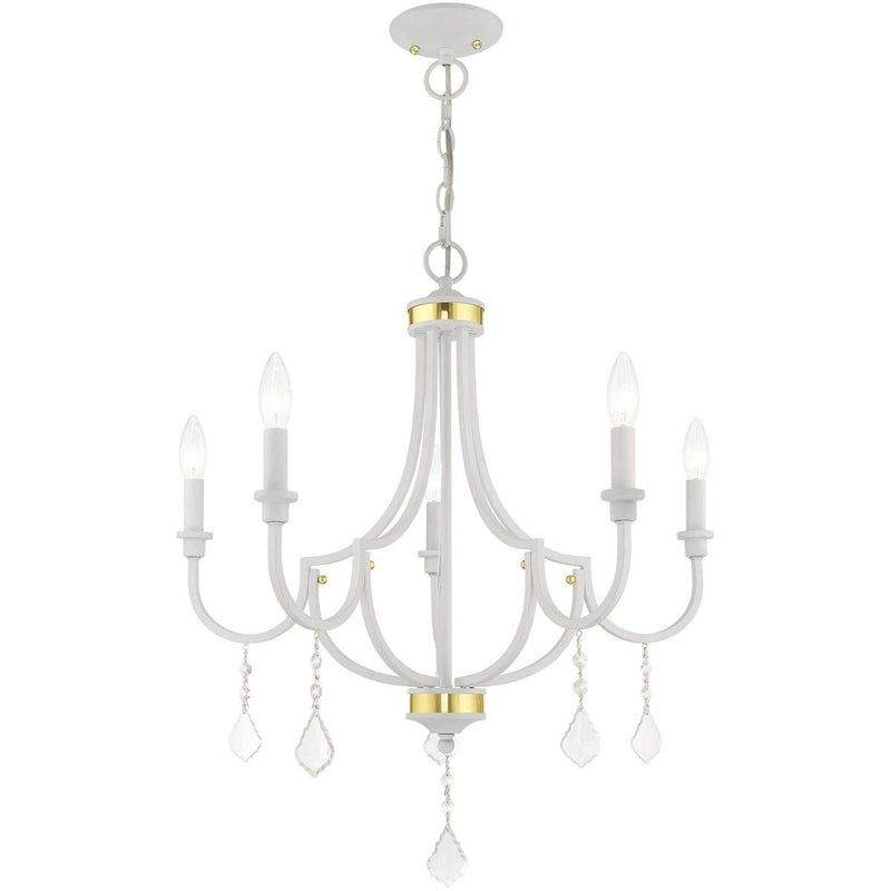 27" Five Light Dimmable Chandelier With Shades - White