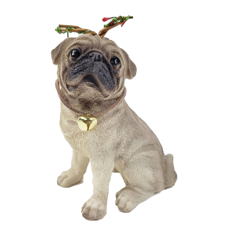 Poly Dog Christmas Figurine - Cream / Brown / Gold