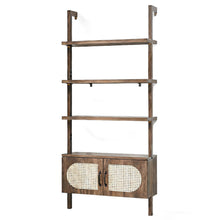 Load image into Gallery viewer, Adjustable Four Tier Etagere Bookcase With Two Doors - Light Brown
