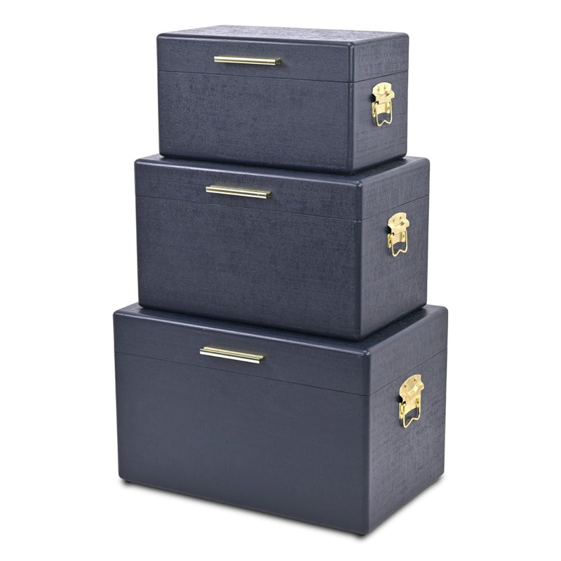 Hand Painted Decorative Box (Set of 3) (718678) - Navy Blue
