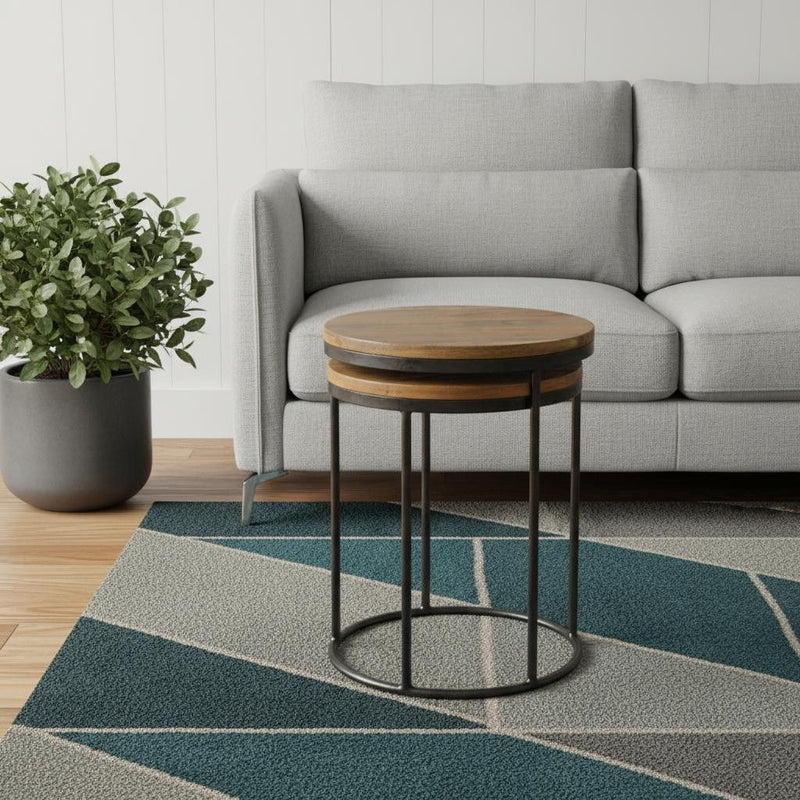 Solid Wood Round Footstool (Set of 2) - Brown