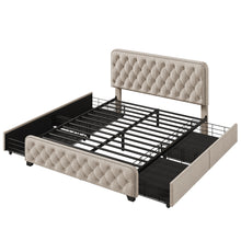 Load image into Gallery viewer, Upholstered Platform Bed Frame with Four Drawers, Button Tufted Headboard and Footboard Sturdy Metal Support, No Box Spring Required, Beige, Queen (Old sku:BS300279AAA)
