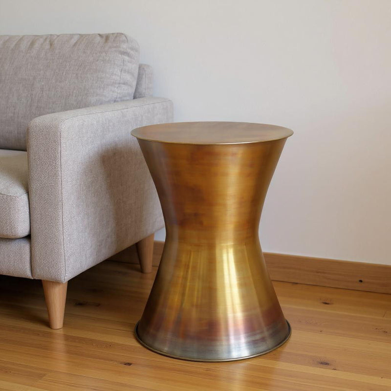 Metal Round End Table - Antiqued Brass