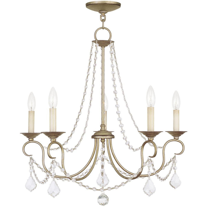 23" Five Light Dimmable Chandelier With Shades - Silver