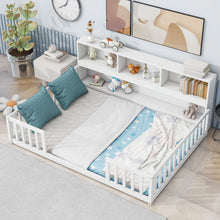 Load image into Gallery viewer, Floor Bed With Side Bookcase, Shelves, Guardrails
