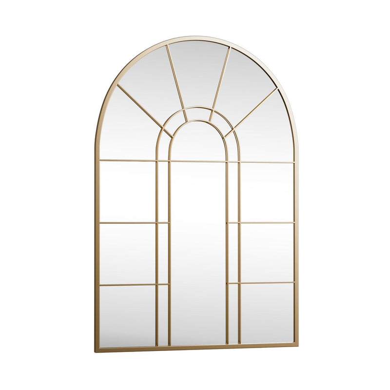 41" Arch Metal Window Pane Framed Accent Mirror - Gold