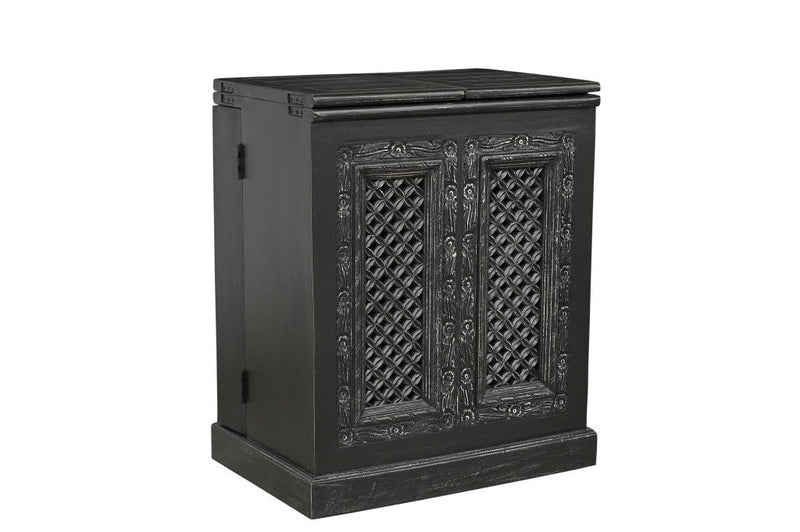 Solid Wood Carved Floral Bar Cabinet With Two Doors One Drawer (727846) - Black