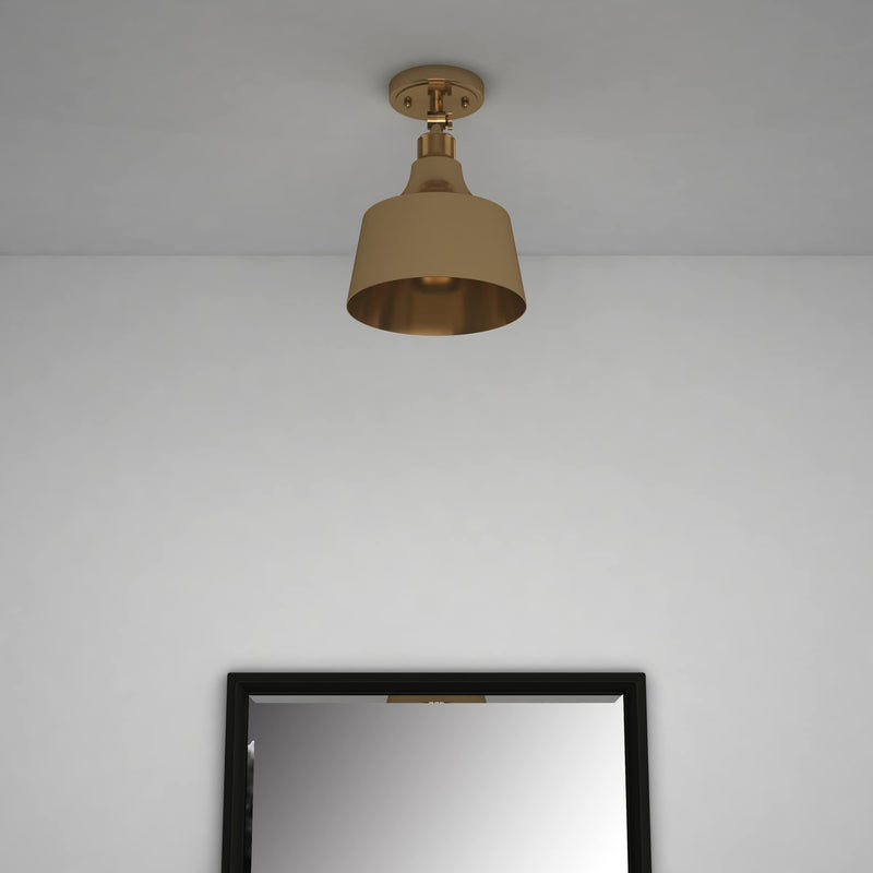 Shaded Metal Dimmable Flush Chandelier With Shades - Antiqued Brass