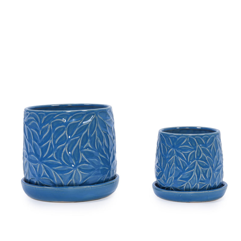 Ceramic Flowerpot, 7" Planter For Patio, Garden, Windowsill (Set of 2) - Antique Navy Blue