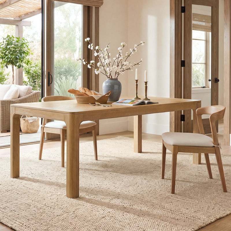 Rectangular Dining Table With Parquet Top, Rounded Corners