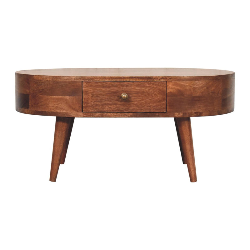 33" Solid Wood Oval Coffee Table With Drawer - Natural