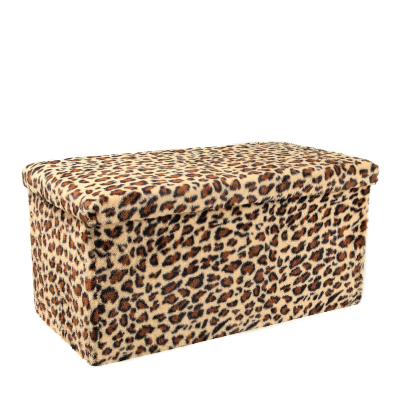 30" Animal Print Storage Ottoman - Beige / Brown