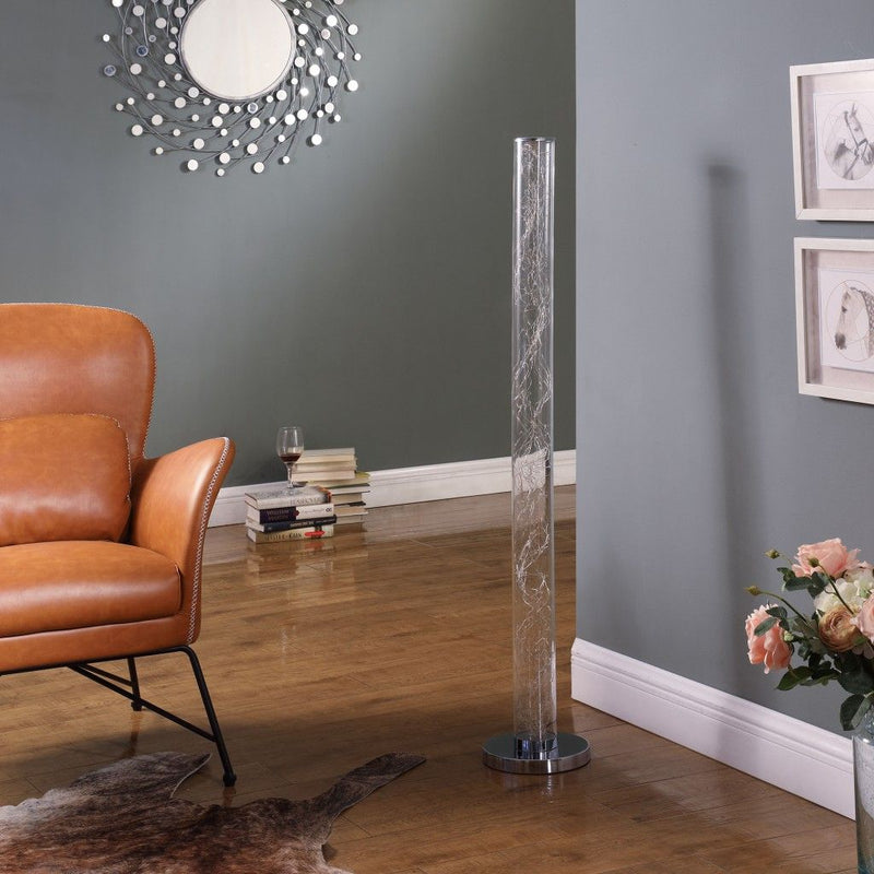 Steel LED Column Floor Lamp With Clear Drum Shade - Silver