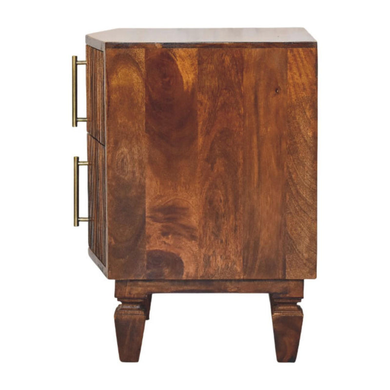 Solid Wood Ribbed Texture Two Drawer Nightstand (738439) - Brown