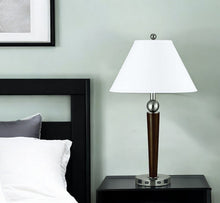 Load image into Gallery viewer, Metal Geometric USB Table Lamp With White Empire Shade - Nickel
