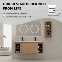 Load image into Gallery viewer, Modern 48" Wall Mounted Bathroom Vanity With Double Resin Sink And Storage Rack Soft Close Doors - Imitative Oak
