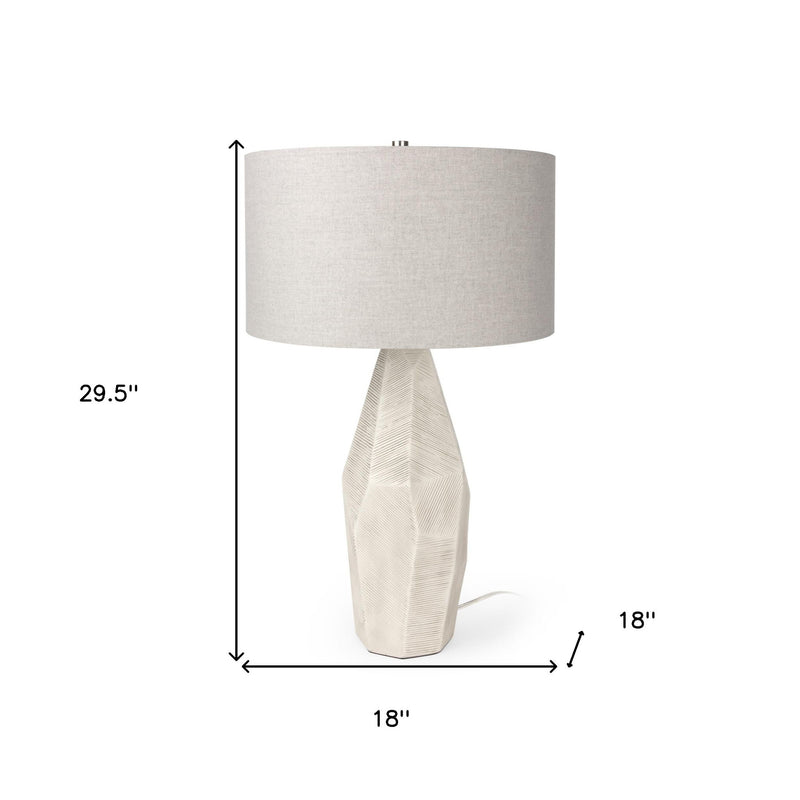 30" Ceramic Round Bedside Lamp With Drum Shade - Cream / Beige