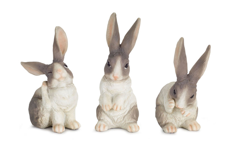 Poly Rabbit Figurine (Set of 6) - Gray / White