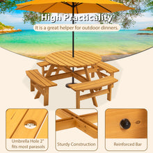 Load image into Gallery viewer, 8 Person Wooden Picnic Table, Outdoor Camping Dining Table with Seat, Garden, DIY w/ 4 Built-in Benches, 2220lb Capacity - Natural
