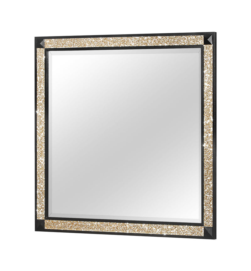 FauCrystal And Wood Dresser Mount Framed Mirror - Black / Gold