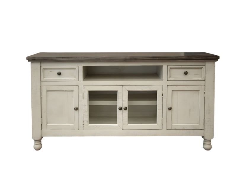 Wood Open Shelving Distressed TV Stand - Ivory