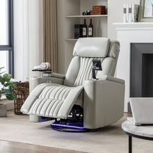 Load image into Gallery viewer, 270° Power Swivel Recliner Home Theater Chair With Hidden Arm Storage, LED Light, Cup Holder, And Tray Table
