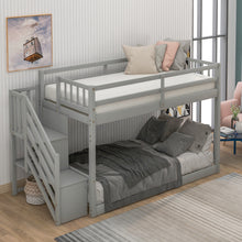 Load image into Gallery viewer, Twin over Twin Floor Bunk Bed, Ladder with Storage, Gray
